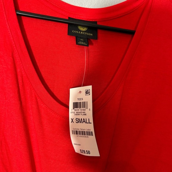 JM Collection Red Tee Top Short Sleeve Scoop Neck Casual Size XS NWT - Picture 4 of 5